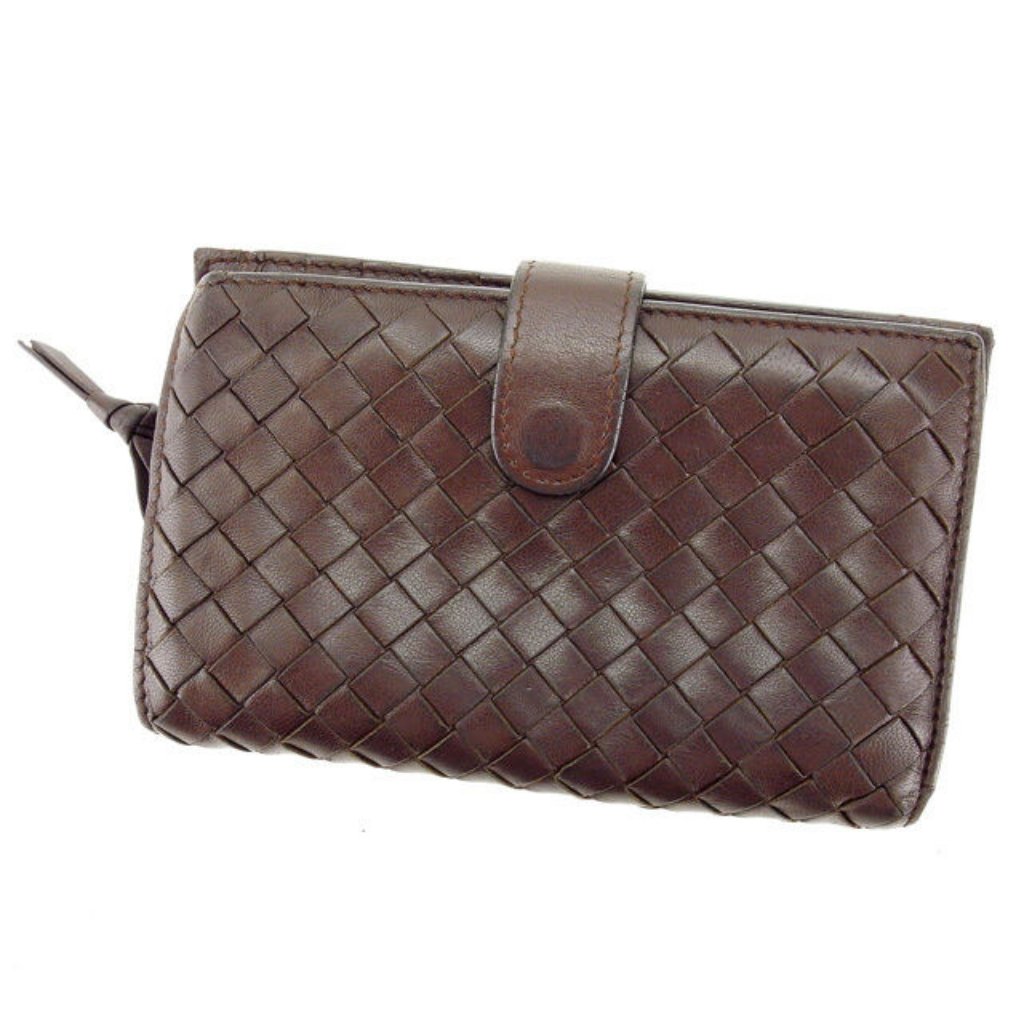 Bottega Veneta Wallet Purse Intrecciato Brown Gold Woman Authentic Used Y5703